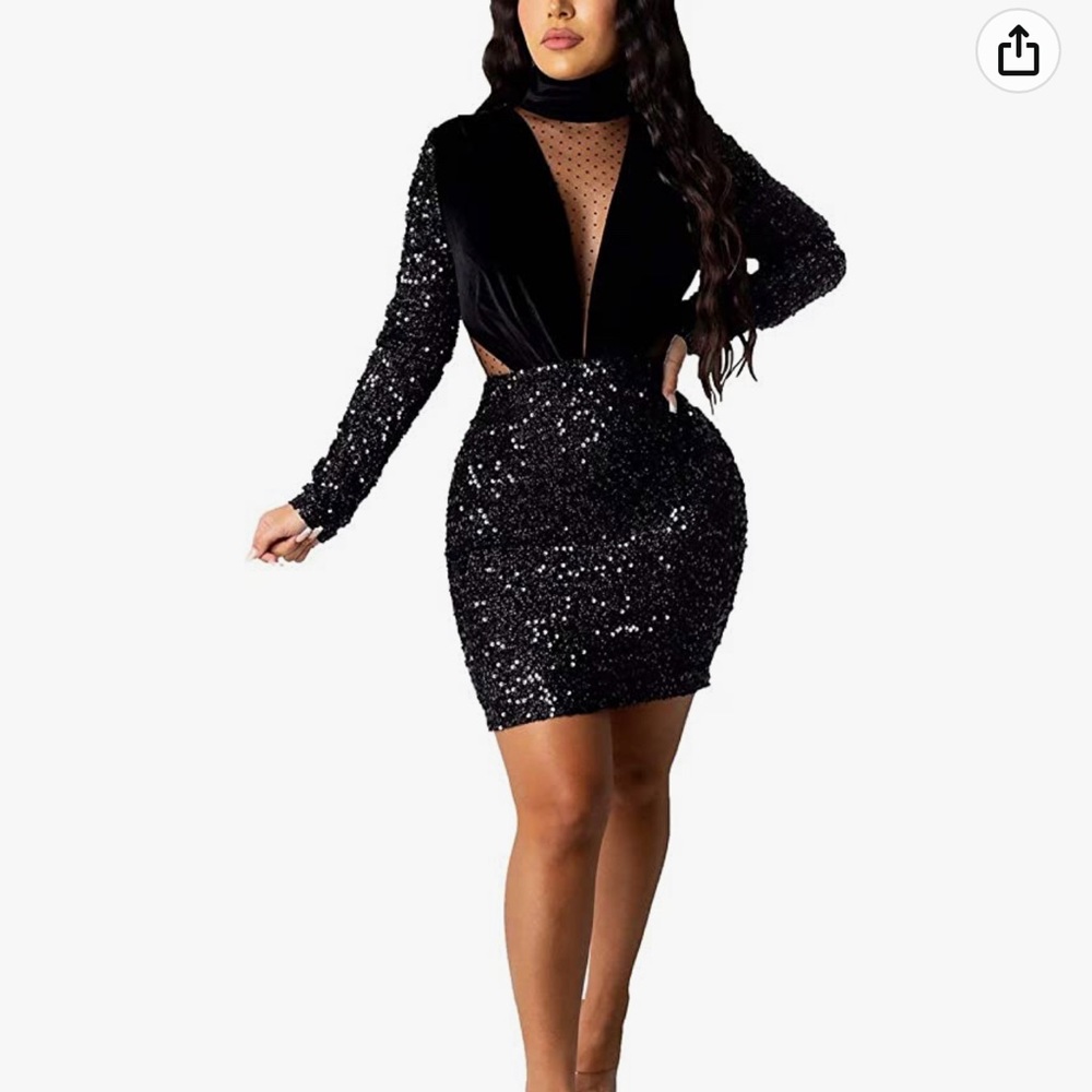 Black short sequin dress